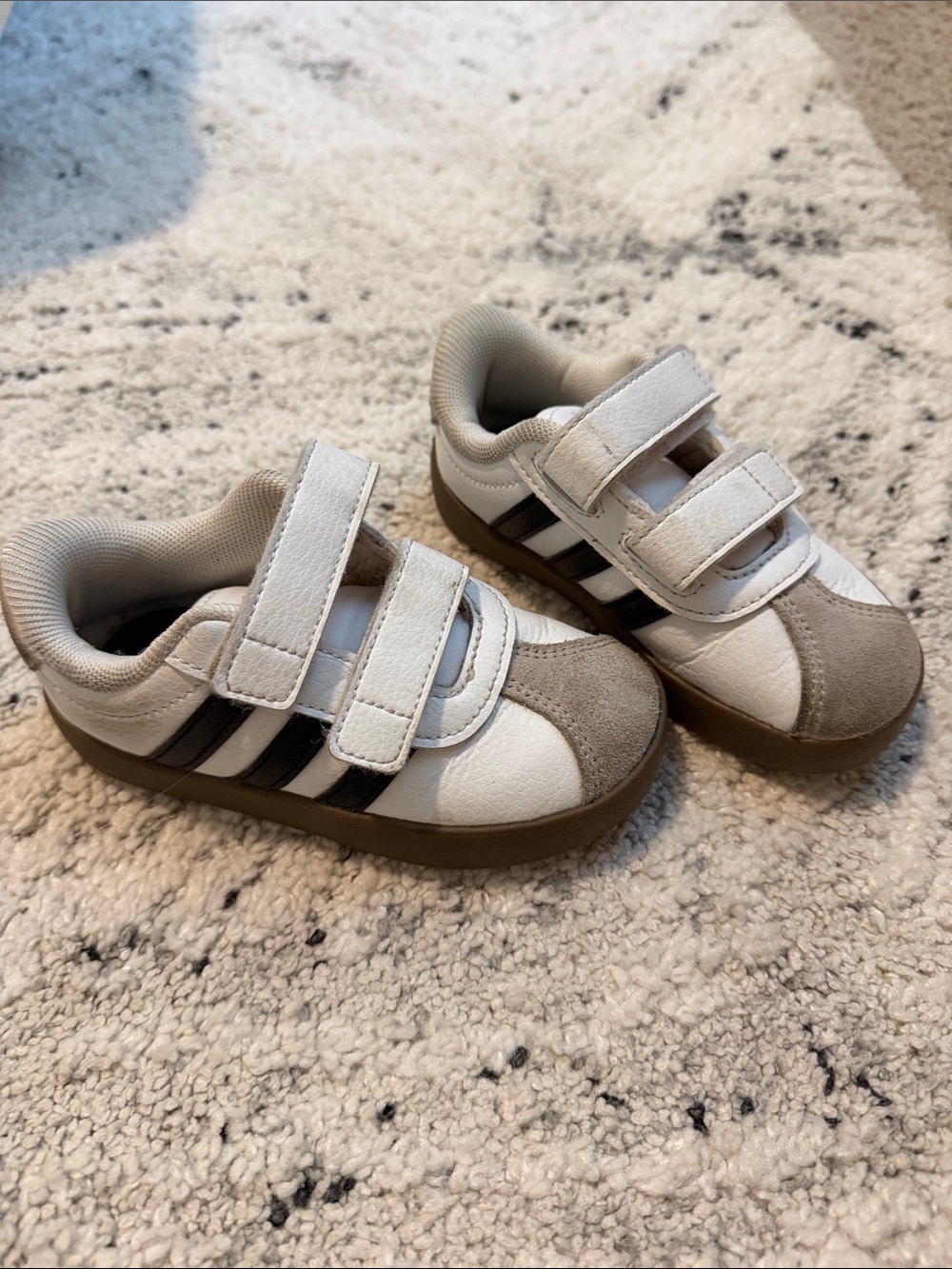 adidas Kids White and Brown Double-Strap Sneakers